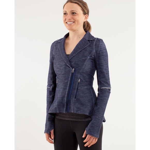 Lululemon Deep Indigo Blue Chambray Slim Fit Reflective Ride On Blazer Jacket 4 - Picture 1 of 11